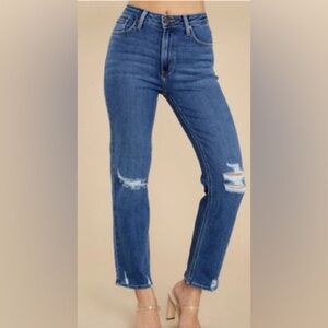 Just Black Denim High Rise Straight Leg Destroyed Details Jean